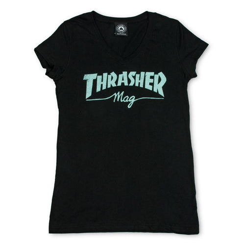 Thrasher Magazine Mag Logo V-neck T-shirt Girl Woman Skate Skateboarding Skateboard Clothing Wear Maroc Morocco Skateshop Shop Skatemarket