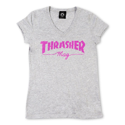 Thrasher Magazine Mag Logo V-neck T-shirt Girl Woman Skate Skateboarding Skateboard Clothing Wear Maroc Morocco Skateshop Shop Skatemarket